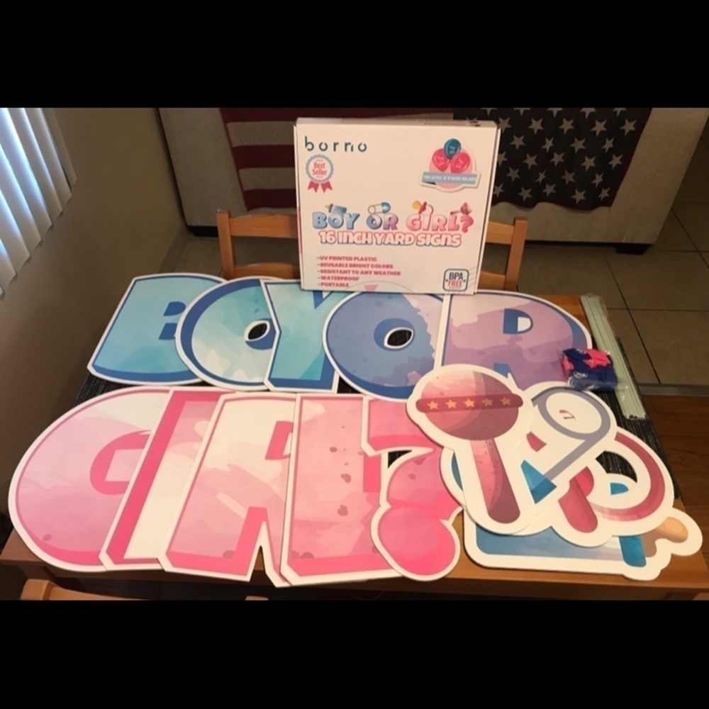 Brand New 62-Piece Gender Reveal 16" Boy or Girl Yard Sign Decoration Set